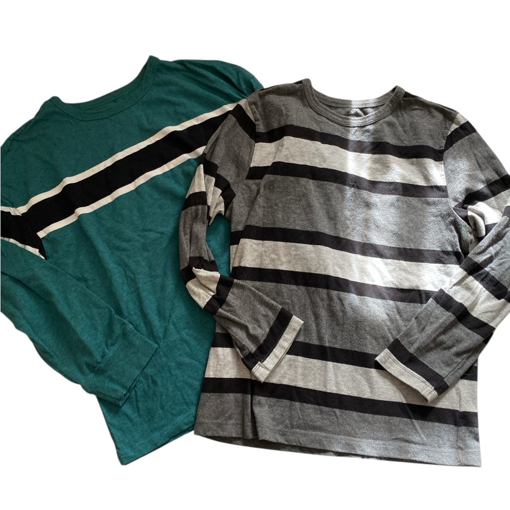 Cat &Jack Teal and Gray Striped Long Sleeve Tees boys L 10-12